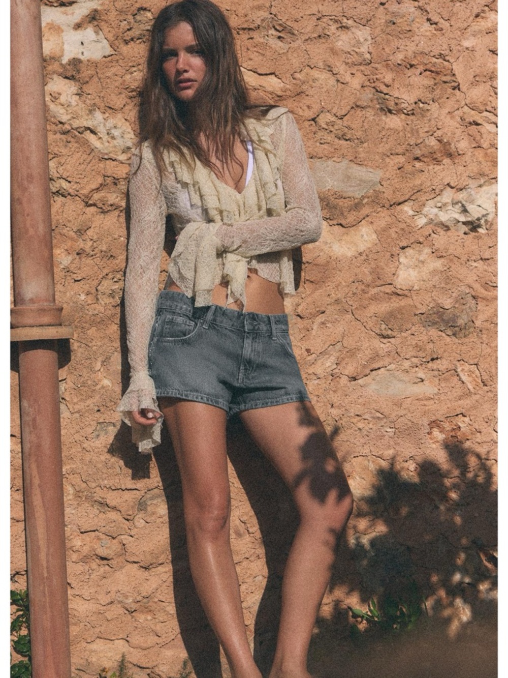 ZARA NWT Shiny Ruffled Lace Top
